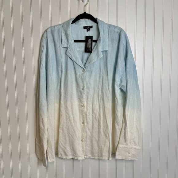 Jason Wu NWT Linen Blend Dip Dye Button Down Long Sleeve N38 - Picture 2 of 7